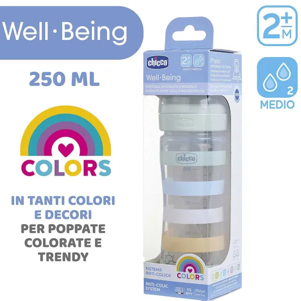 Biberon|Chicco Biberon Benessere 250Ml Flusso Medio In Plastica Verde