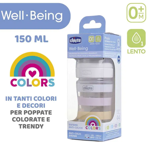 Biberon|Chicco Biberon Benessere 150Ml Flusso Lento In Plastica Bianco