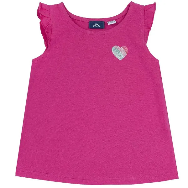 Canottiere|Chicco Canotta Tinta Unita Con Cuore Rosa Scuro