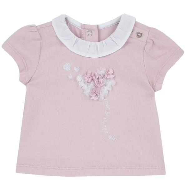 T-Shirt|Chicco Maglietta Rosa Con Ricamo E Applicazioni