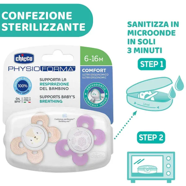 Succhietti Physioforma|Chicco Succhietto Physioforma® Comfort 6-16M (2 Pcs) Silicone Dog And Fox