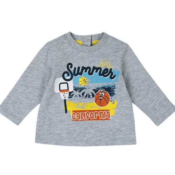 T-Shirt|Chicco T-Shirt Con Manica Lunga E Stampa Basket Grigio Chiaro